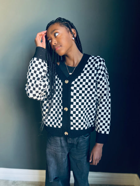 Checkered cardigan discount