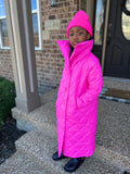 Kids High Neck Fuchsia Quilted Coat